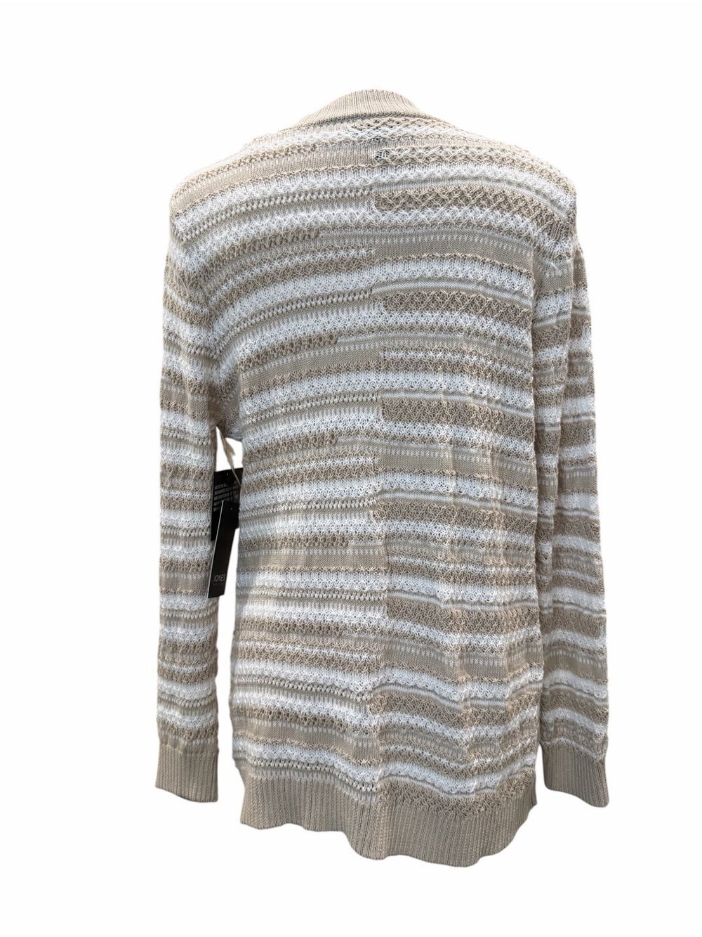 Jones New York Textured Stripe Open Front Cardigan Natural Stone Tan White S NEW - Picture 8 of 15